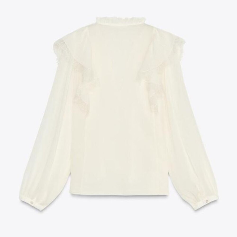 ZARA-LACE RUFFLE BLOUSE - Picture 4 of 5